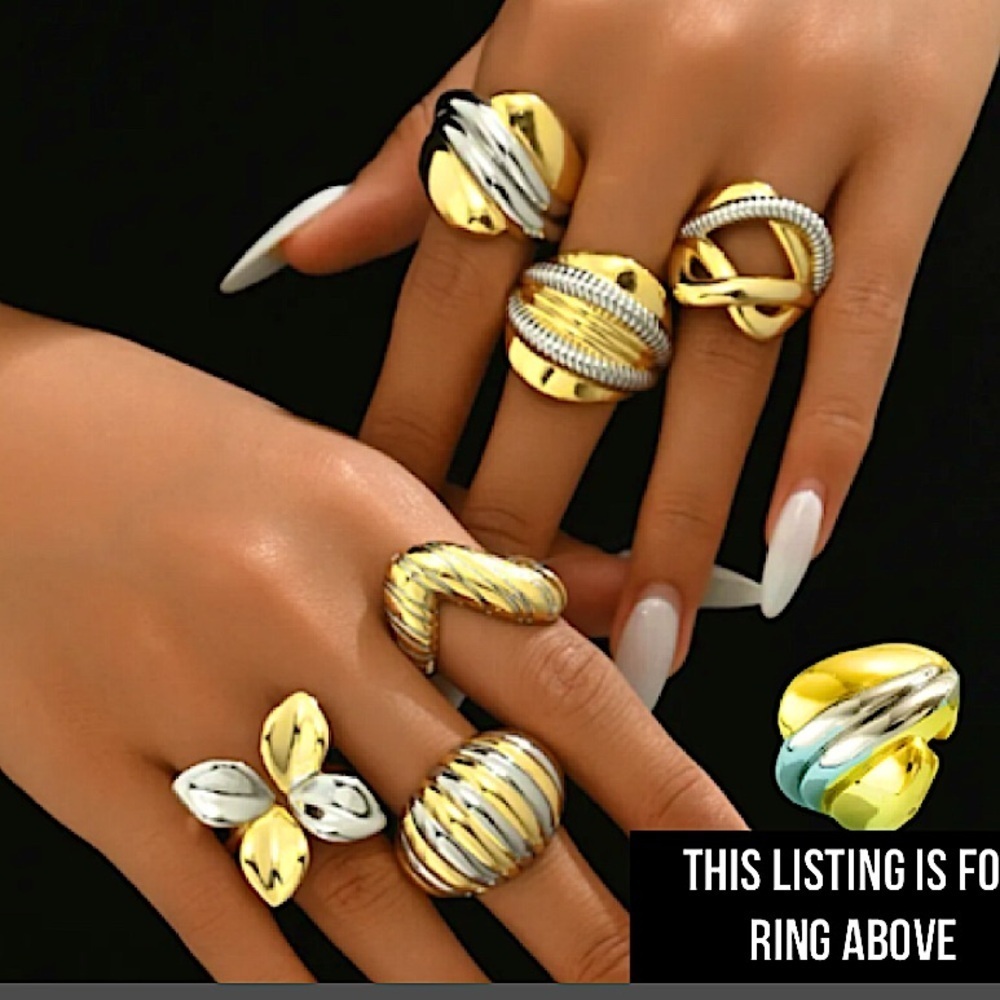 Stainless Steel Statement Ring, Boho Gold Silver Two Tone Exaggerated Big Large